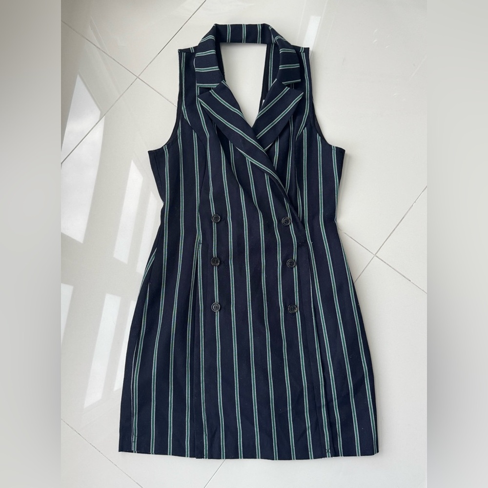 BCBGeneration Navy and Green Striped Mini Dress